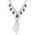 Bridal/ Prom/ Wedding Blue/ Clear Crystal Leaf V-shape Necklace, Bracelet and Drop Earrings Set In Silver Tone - Necklace 34cm L/ 12cm Ext, Bracelet 1 - view 12