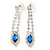 Bridal/ Prom/ Wedding Blue/ Clear Crystal Leaf V-shape Necklace, Bracelet and Drop Earrings Set In Silver Tone - Necklace 34cm L/ 12cm Ext, Bracelet 1 - view 14