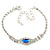 Bridal/ Prom/ Wedding Blue/ Clear Crystal Leaf V-shape Necklace, Bracelet and Drop Earrings Set In Silver Tone - Necklace 34cm L/ 12cm Ext, Bracelet 1 - view 5