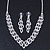 Bridal Clear Crystal V-Shape Necklace & Drop Earring Set In Silver Tone Metal - 34cm L/ 11cm Ext - view 3