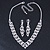 Bridal Clear Crystal V-Shape Necklace & Drop Earring Set In Silver Tone Metal - 34cm L/ 11cm Ext - view 8