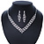 Bridal Clear Crystal V-Shape Necklace & Drop Earring Set In Silver Tone Metal - 34cm L/ 11cm Ext - view 2