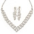 Bridal Clear Crystal V-Shape Necklace & Drop Earring Set In Silver Tone Metal - 34cm L/ 11cm Ext - view 13