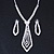 Statement Bridal Clear Crystal Open Tie Necklace & Earrings Set In Silver Tone Metal - 31cm L/ 12cm Ext - view 5
