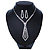 Statement Bridal Clear Crystal Open Tie Necklace & Earrings Set In Silver Tone Metal - 31cm L/ 12cm Ext - view 4