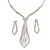 Statement Bridal Clear Crystal Open Tie Necklace & Earrings Set In Silver Tone Metal - 31cm L/ 12cm Ext