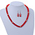 Bright Red Glass Bead Necklace & Drop Earrings Set With Diamante Rings - 44cm Length - view 8
