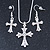 Clear Austrian Crystal Cross Pendant with Silver Tone Snake Chain and Drop Earrings Set - 42cm L/ 5cm Ext - Gift Boxed - view 3