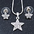 Clear Austrian Crystal Star Pendant With Silver Tone Chain and Stud Earrings Set - 40cm L/ 5cm Ext - Gift Boxed