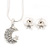 Clear Austrian Crystal Moon Pendant With Silver Tone Chain and Stud Earrings Set - 40cm L/ 5cm Ext - Gift Boxed - view 8