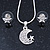 Clear Austrian Crystal Moon Pendant With Silver Tone Chain and Stud Earrings Set - 40cm L/ 5cm Ext - Gift Boxed - view 9