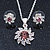 Clear/ Purple Austrian Crystal Flower Pendant With Silver Tone Chain and Stud Earrings Set - 40cm L/ 5cm Ext - Gift Boxed