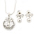 Clear Austrian Crystal Simulated Pearl Bow Pendant with Silver Tone Chain and Stud Earrings Set - 40cm L/ 6cm Ext - Gift Boxed - view 9