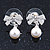 Clear Austrian Crystal Simulated Pearl Bow Pendant with Silver Tone Chain and Stud Earrings Set - 40cm L/ 6cm Ext - Gift Boxed - view 5