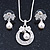 Clear Austrian Crystal Simulated Pearl Bow Pendant with Silver Tone Chain and Stud Earrings Set - 40cm L/ 6cm Ext - Gift Boxed - view 2