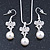Clear Austrian Crystal Glass Pearl Bow Pendant with Silver Tone Chain and Drop Earrings Set - 40cm L/ 5cm Ext - Gift Boxed - view 8