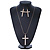 Large Faux Pearl Cross Pendant With 74cm L/ 6cm Ext Gold Tone Chain & Drop Earrings - - view 2