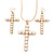 Large Faux Pearl Cross Pendant With 74cm L/ 6cm Ext Gold Tone Chain & Drop Earrings -