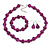 Violet Purple Marble Colour Ceramic Bead Necklace, Flex Bracelet & Drop Earrings Set In Silver Tone - 40cm L/ 5cm Ext