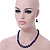 Blue Ceramic Bead Necklace, Flex Bracelet & Drop Earrings With Crystal Ring Set In Silver Tone - 44cm Length/ 6cm Extension - view 2