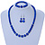 Blue Ceramic Bead Necklace, Flex Bracelet & Drop Earrings With Crystal Ring Set In Silver Tone - 44cm Length/ 6cm Extension - view 11