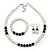 Classic 9mm Glass Pearl, Black Crystal Bead Necklace, Flex Bracelet & Drop Earrings Set - 42cm Length/ 4cm Extension - view 2