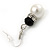 Classic 9mm Glass Pearl, Black Crystal Bead Necklace, Flex Bracelet & Drop Earrings Set - 42cm Length/ 4cm Extension - view 9