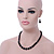 Black Ceramic Bead Necklace, Flex Bracelet & Drop Earrings With Crystal Ring Set In Silver Tone - 44cm Length/ 6cm Extension - view 3