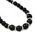 Black Ceramic Bead Necklace, Flex Bracelet & Drop Earrings With Crystal Ring Set In Silver Tone - 44cm Length/ 6cm Extension - view 6