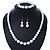 White Ceramic Bead Necklace, Flex Bracelet & Drop Earrings With Crystal Ring Set In Silver Tone - 44cm Length/ 6cm Extension