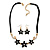 Black, Crystal Floral Necklace On Suede Cords & Drop Earrings Set In Gold Tone - 42cm Length/ 7cm Extender - view 8