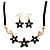 Black, Crystal Floral Necklace On Suede Cords & Drop Earrings Set In Gold Tone - 42cm Length/ 7cm Extender - view 2