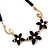 Black, Crystal Floral Necklace On Suede Cords & Drop Earrings Set In Gold Tone - 42cm Length/ 7cm Extender - view 5