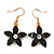 Black, Crystal Floral Necklace On Suede Cords & Drop Earrings Set In Gold Tone - 42cm Length/ 7cm Extender - view 7