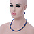 Navy Blue Glass Bead With Crystal Rings Necklace, Flex Bracelet & Drop Earrings Set In Silver Tone - 44cm L/ 5cm Ext - view 3