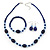 Royal Blue/ Light Blue Ceramic, Glass Bead Necklace, Flex Bracelet & Drop Earrings Set In Silver Tone - 42cm L/ 4cm Ext - view 2