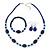 Royal Blue/ Light Blue Ceramic, Glass Bead Necklace, Flex Bracelet & Drop Earrings Set In Silver Tone - 42cm L/ 4cm Ext - view 11