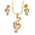 Clear Austrian Crystal Treble Clef Pendant With Gold Tone Chain and Stud Earrings Set - 46cm L/ 5cm Ext - Gift Boxed