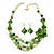 Green/ Olive/ Mint Shell, Glass Bead Floral Necklace & Drop Earrings In Gold Plating - 40cm L/ 7cm Ext - view 9