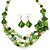 Green/ Olive/ Mint Shell, Glass Bead Floral Necklace & Drop Earrings In Gold Plating - 40cm L/ 7cm Ext - view 2