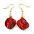 Burgundy Red Shell, Glass Bead Floral Necklace & Drop Earrings In Gold Plating - 40cm L/ 7cm Ext - view 7