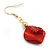Burgundy Red Shell, Glass Bead Floral Necklace & Drop Earrings In Gold Plating - 40cm L/ 7cm Ext - view 11