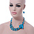 Teal Blue Coloured Shell, Glass Bead Floral Necklace & Drop Earrings In Gold Plating - 40cm L/ 7cm Ext - view 2