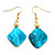 Teal Blue Coloured Shell, Glass Bead Floral Necklace & Drop Earrings In Gold Plating - 40cm L/ 7cm Ext - view 6