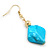 Teal Blue Coloured Shell, Glass Bead Floral Necklace & Drop Earrings In Gold Plating - 40cm L/ 7cm Ext - view 11