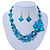 Teal Blue Coloured Shell, Glass Bead Floral Necklace & Drop Earrings In Gold Plating - 40cm L/ 7cm Ext - view 10