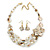 Antique White/ Transparent Shell, Glass Bead Floral Necklace & Drop Earrings In Gold Plating - 40cm L/ 7cm Ext - view 2