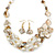 Antique White/ Transparent Shell, Glass Bead Floral Necklace & Drop Earrings In Gold Plating - 40cm L/ 7cm Ext - view 8