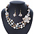 Antique White/ Transparent Shell, Glass Bead Floral Necklace & Drop Earrings In Gold Plating - 40cm L/ 7cm Ext