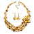 Golden/ Amber/ Yellow Honey Coloured Shell, Glass Bead Floral Necklace & Drop Earrings In Gold Plating - 40cm L/ 7cm Ext - view 2